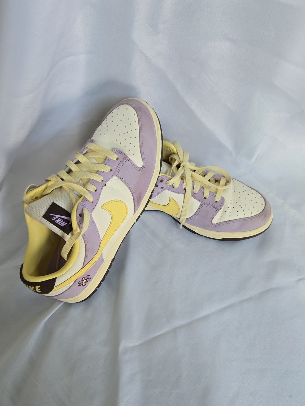 Nike Dunk Low Floral Embroidered Sneakers Lavender Yellow White Women's 9.5